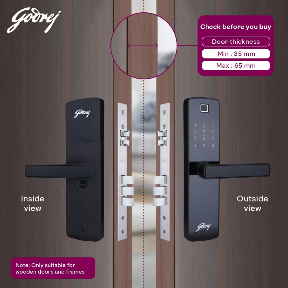 Godrej Smart Lock I Catus Connect I Digital Lock for Wooden Door |5 in 1 Access IWiFi I Fingerprint I RFID Card I PIN Access I Mechanical KeyI 3 Dead Bolts I Black I 3 Yrs Warranty| Free Installation